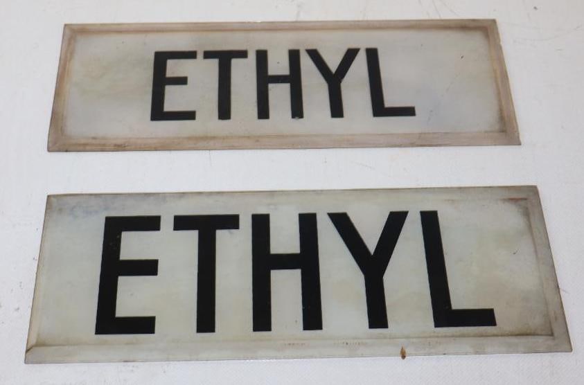 Pair of Ethyl Gas Pump Ad Glasses: 12" x 4.25" each