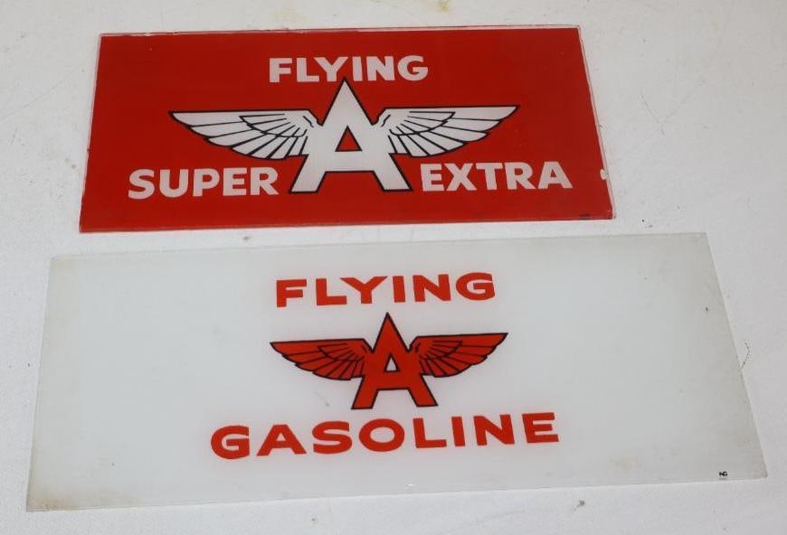 Group of 2 Different Flying A Gasoline Gas Pump Ad Glasses (1 of 2)