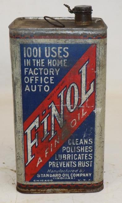 Standard Oil Company of Indiana Finol Square One Gallon Oil Can w/ Original Paper Label: Empty