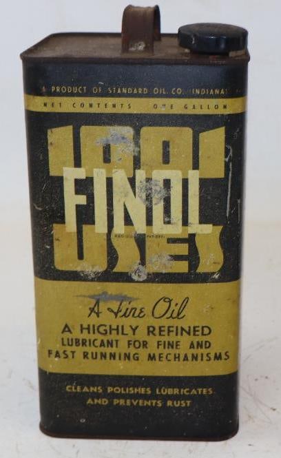 Standard Oil Company Of Indiana 1001 Finol Oil Uses One Gallon Square Oil Can: Empty
