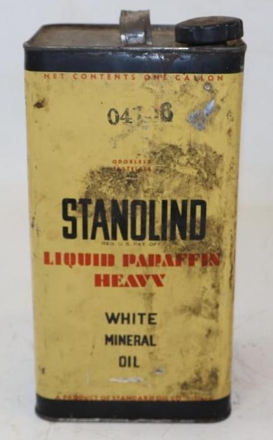 Standard Oil Company of Indiana Stanolind Liquid Paraffin Square One Gallon Mineral Oil Can: Empty