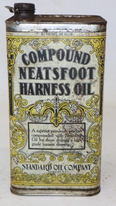 Standard Oil Company of Indiana Square One Gallon Compound Neatsfoots Harness Oil Can w/ Horse: Empty