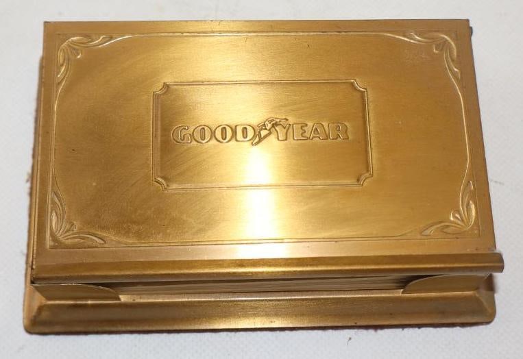 Brass Embossed Goodyear Table Top Desk Calendar And Paper Holder (1 of 3)