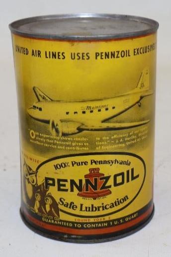 Pennzoil with Owls And Mainliner One Qt Metal Oil Can (1 of 2)