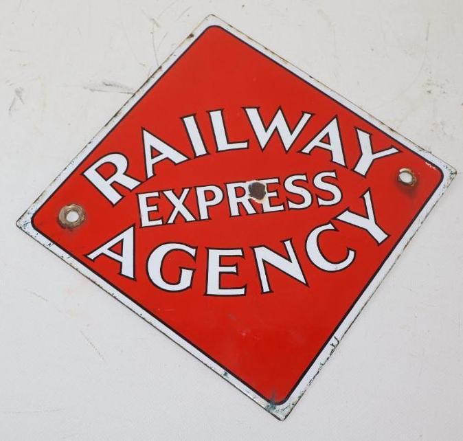 Railway Express Agency Single Sided Porcelain Advertising Sign: 8" x 8"