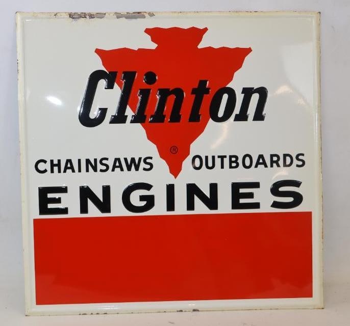 Embossed Clinton Chain Saws, Outboards Engines Single Sided Advertising Sign (1 of 4)