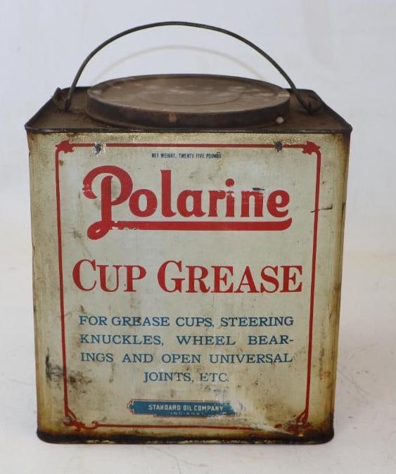 Standard Oil Company Of Indiana Polarine 25 Pound Cup Grease Can w/ Car Graphics (1 of 3)