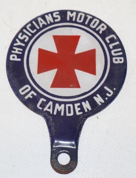 Porcelain Physicians Motor Club Of Camden N.J. License Plate Topper (1 of 2)