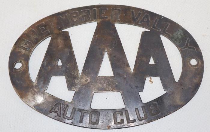 Die Cut Greenbrier Valley AAA Auto Club Radiator Badge (1 of 2)