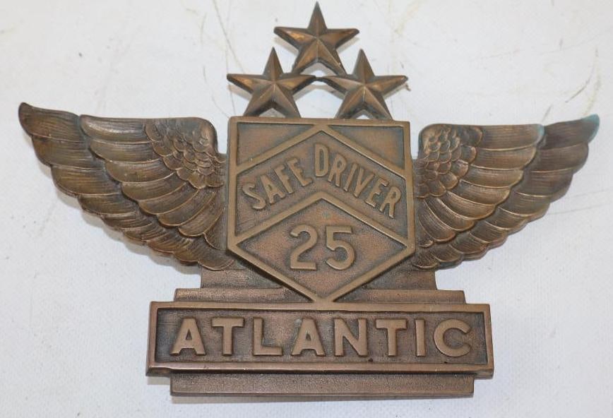 Bronze Embossed Atlantic 25 Years Safe Driver Radiator Badge: 8.50" x 6"