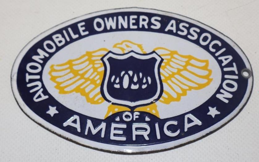 Porcelain Automobile Owners Association of America Radiator Badge: 5" x 3.25"