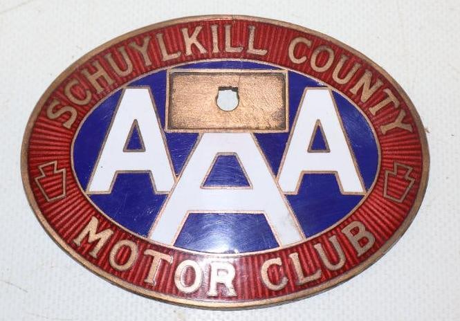 Cloisonne Schuylkill County AAA Motor Club Radiator Emblem Badge: 4" x 3"