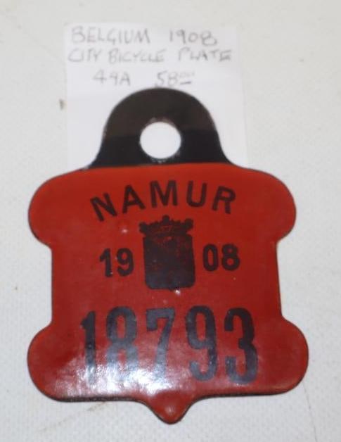 1908 Porcelain Bicycle Plate From Belgium: 2.75" x 3.50"
