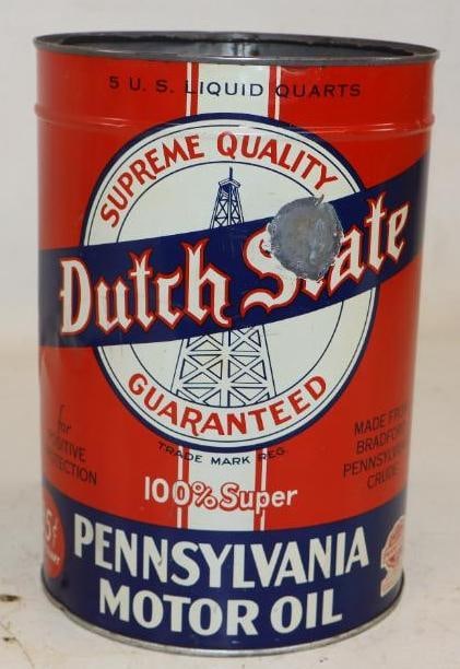Graphic Dutch State 35 Cent Pricer 5 Qt Metal Oil Can: Empty, missing top lid, some fading on back