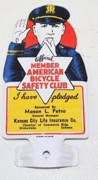 Official Member American Bicycle Safety Club Police Officer License Plate Topper (1 of 2)