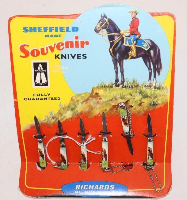 Graphic Sheffield Made Souvenir Knives Countertop Advertising Display Complete w/ 6 Knives (1 of 3)