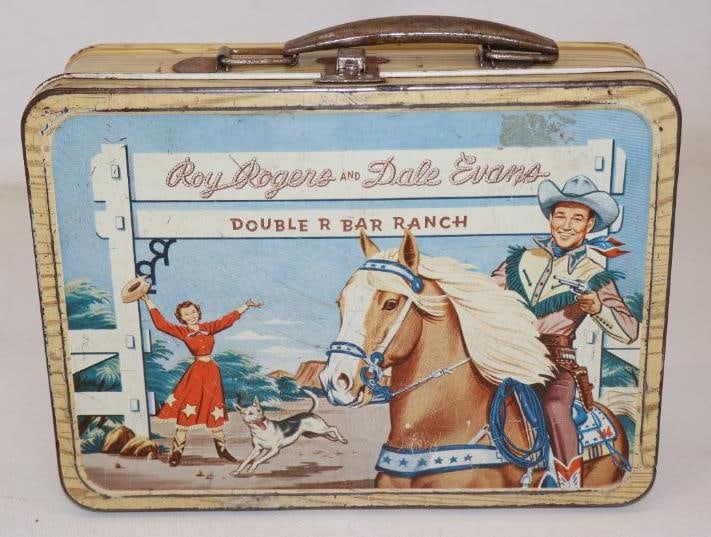 1954 Roy Rogers And Dale Evans Double R Bar Ranch American Thermos Lunch Box: 8.50" x 6.25" x 3"