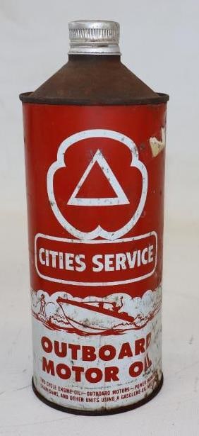 Cities Service Outboard Cone Top One Quart Motor Oil Can (1 of 2)