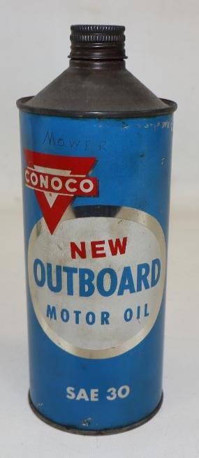 Conoco New Outboard Cone Top One Quart Motor Oil Can (1 of 2)