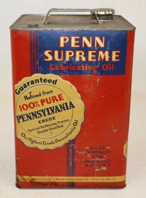 Penns Supreme Square Two Gallon Motor Oil Can: Empty