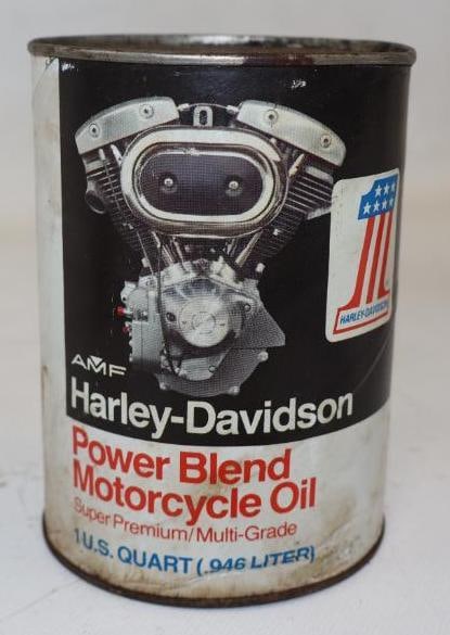 Harley-Davidson Power Blend One Quart Motor Oil Can: Composite, emptied from two holes in bottom