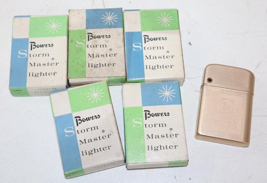 Group of 5 Bowers Storm Master Advertising Refillable Lighters In Original Boxes (1 of 2)