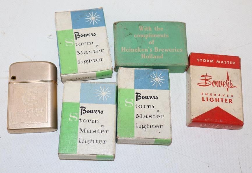 Group of 5 Bowers Storm Master Advertising Refillable Lighters In Original Boxes (1 of 2)