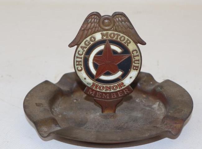 Brass Chicago Motor Club Honor Member Advertising Ash Tray: 5.50" x 5.50" x 3.50"