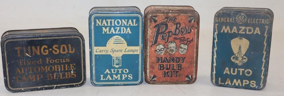 Group of 4 Pep Boys, Tung-Sol, GE And National Automobile Light Bulb Tins (1 of 2)