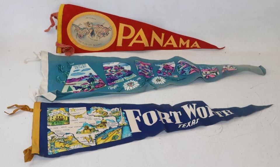 Group of 3 Arizona, Fort Worth Texas And Panama Advertising Felt Pennants (1 of 2)