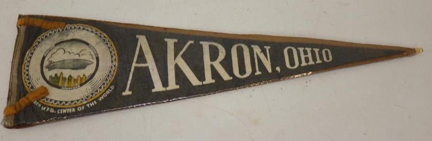 Akron Ohio Rubber MFG Center Of The World Blimp Advertising Felt Pennant: 8" x 24"