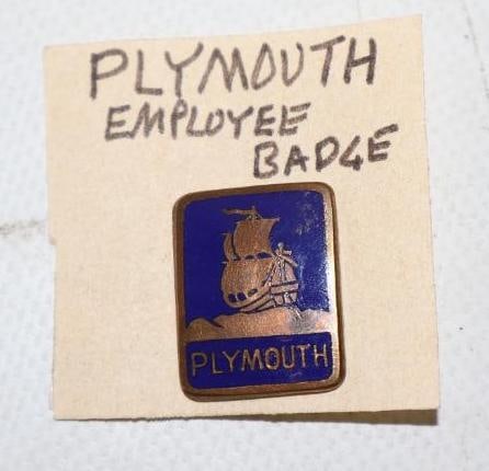 Cloisonne Plymouth Motor Car Co Employee Pin Back Badge: .75" x 1"