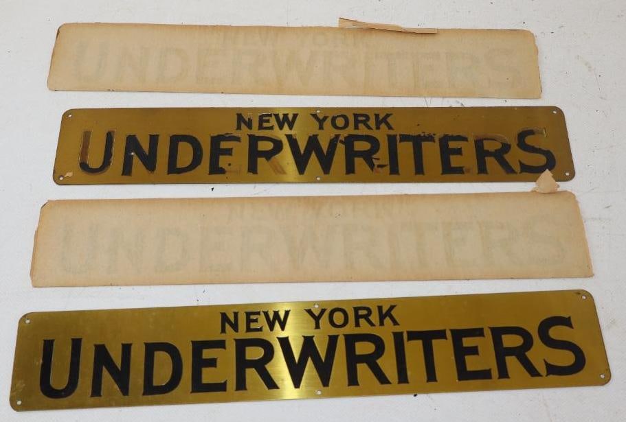 Group of 4 NOS  New York Underwriters Brass Signs (1 of 2)
