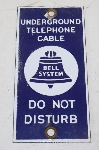 Porcelain Bell System Underground Telephone Cable Do Not Disturb Warning Sign (1 of 2)