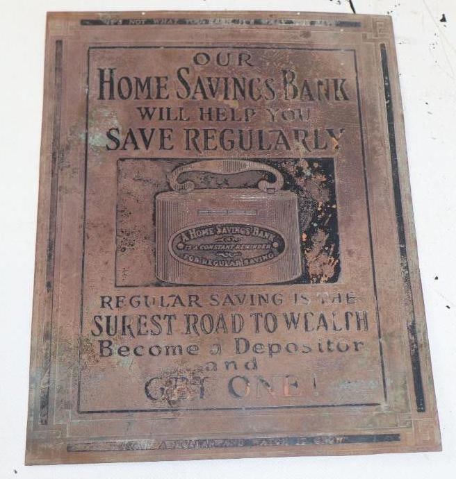 Brass Home Savings Bank Save A Dollar And Watch It Grow Advertising Sign (1 of 2)