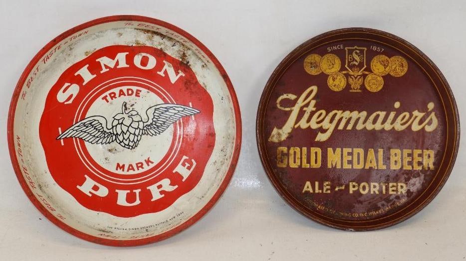 Group of 2 Simon Pure and Stegmaier's Beer Advertising Service Trays (1 of 2)