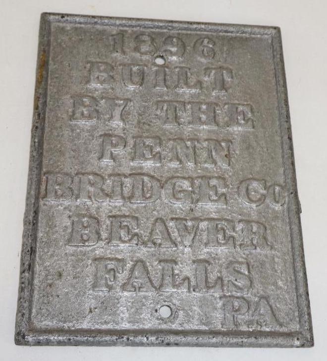 1896 Cast Steel Beaver Falls Bridge Company Sign (1 of 2)