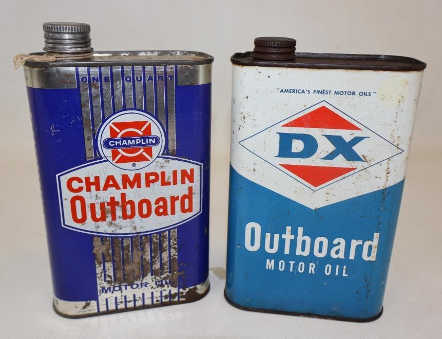 Group of 2 DX Sunray and Champlin Outboard One Quart Motor Oil Cans (1 of 2)