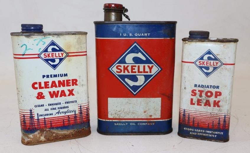 Group of 3 Skelly Radiator Stop Leak, Cleaner and Wax, and Motor Oil Cans (1 of 2)