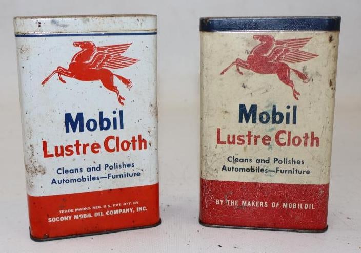 Group of 2 Socony-Vacuum Mobil Lustre Cloth Tin Cans: Both have cloth