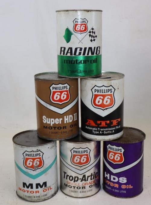Group of 6 Phillips 66  One Qt Oil Cans (1 of 2)