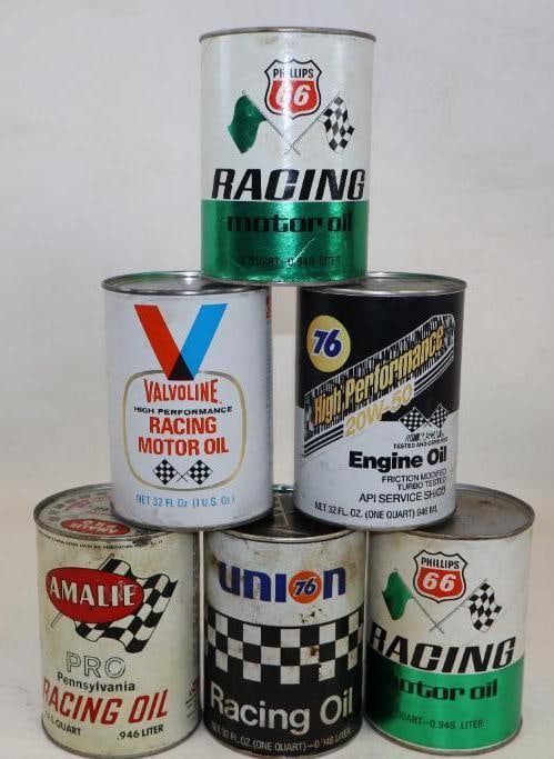 Group of 6 Different Racing One Qt Oil Cans (1 of 2)