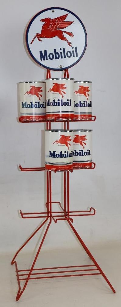 Reproduction Mobiloil Pegasus Oil Can Rack w/ Cans (1 of 6)