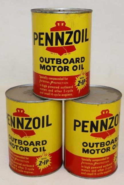 Group of 3 Pennzoil Outboard One Qt Metal Oil Cans (1 of 2)