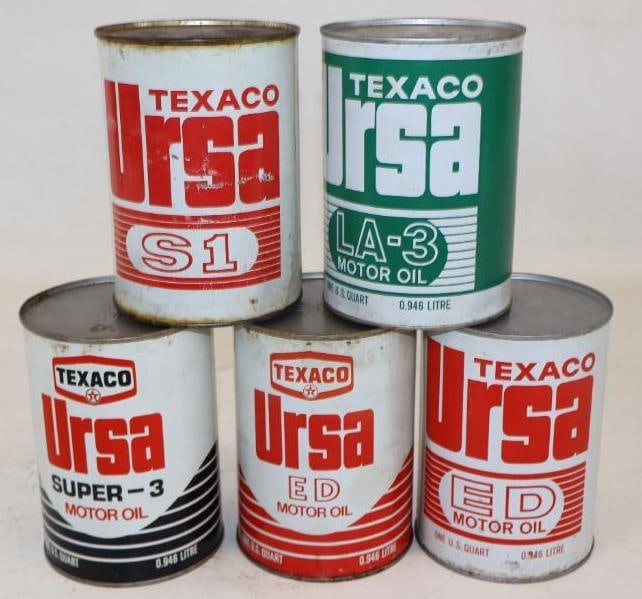 Group of 5 Texaco Ursa One Qt Metal Oil Cans (1 of 2)