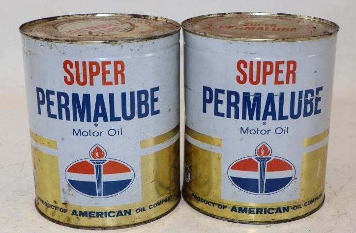 Group of 2 American Super Perma Lube Metal One Gallon Oil Cans: Both are Empty