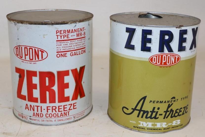 Group of 2 Dupont Zerex Metal One Gallon Antifreeze Cans: Both are Empty