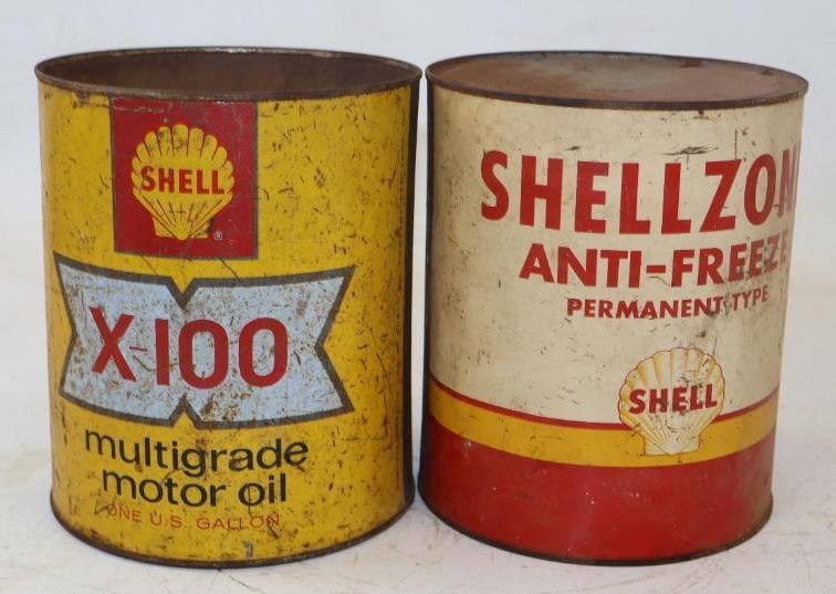 Group of 2 Shell X 100 And Permanent Type Antifreeze Metal One Gallon Oil Cans (1 of 2)
