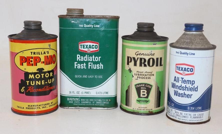Group of 4 Texaco, Pyroil And Pep-Mo Automotive Related Pint Cans (1 of 2)