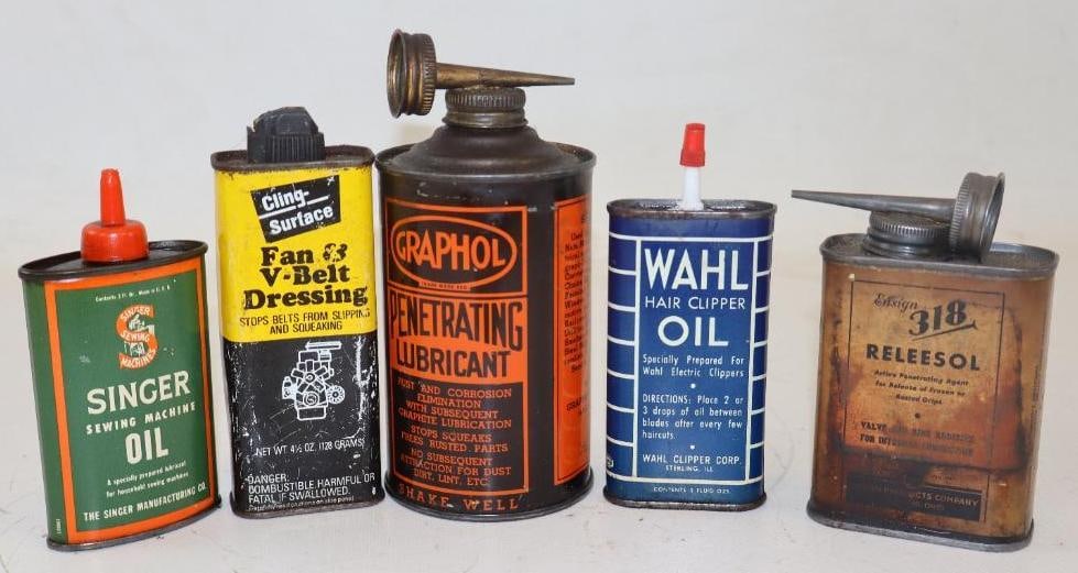 Group of 5 Different Household Oiler Cans (1 of 2)
